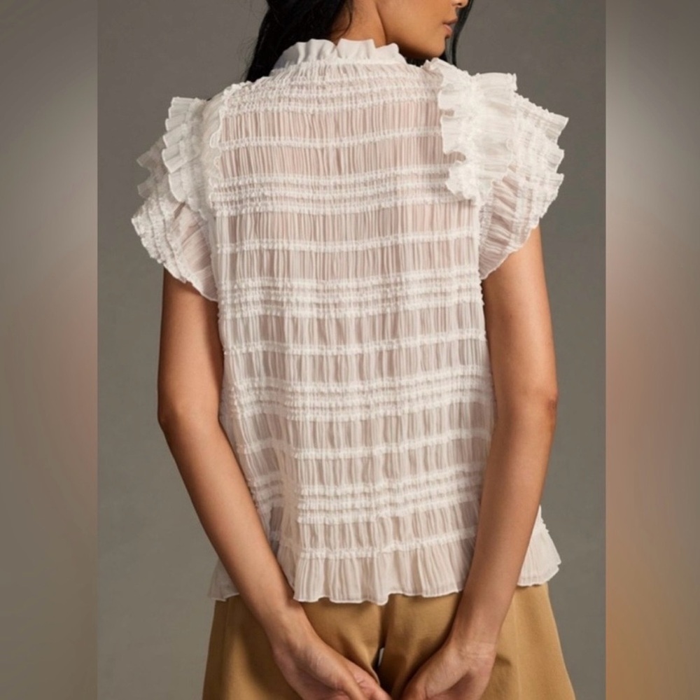 Anthropologie sarah hann White Ruffled Sleeveless Blouse - Picture 2 of 7